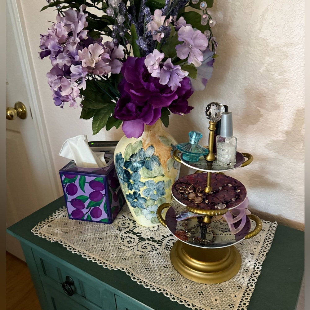 Decorative 3 Tier Plate Stand,  Pretty For Trinkets, Jewelry, Hair Clips Etc